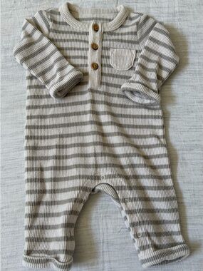 Cat & Jack Cream and Light Gray Striped Baby Footie - Super Soft!